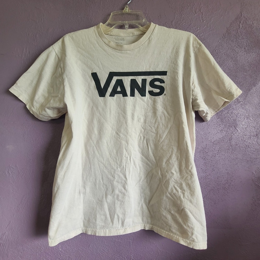Vans T-Shirt Mens Medium Cream Short Sleeve Classic Logo Graphic AXHG683
